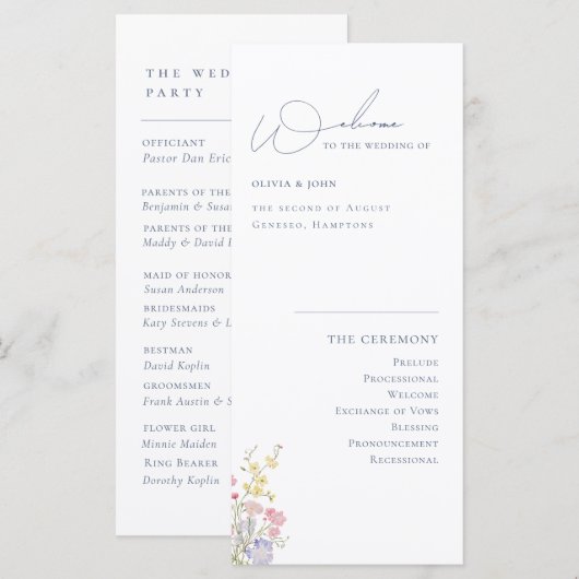 Elegant Boho Chic Wildflowers Wedding Program (Voorkant / Achterkant)