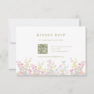Elegant Boho Chic Wildflowers Wedding QR code RSVP