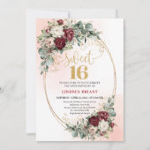 Elegant Boho Deep Red Peonies Sweet Sixteen Invite Kaart (Voorkant)