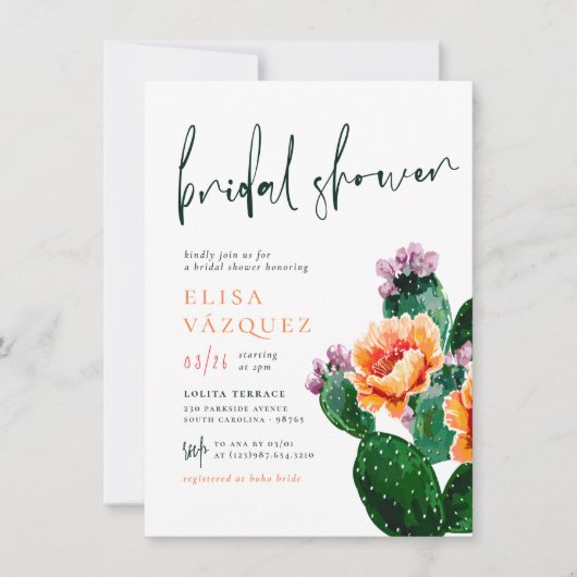 Elegant Boho Desert Cactus & Flowers Vrijgezellenf Kaart (Voorkant)