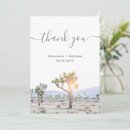 Elegant Boho Desert Greenery Joshua Tree Wedding Bedankkaart (Staand voorkant)
