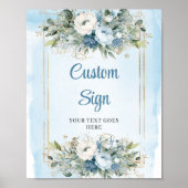 Elegant Boho Dusty Blue Floral Custom Wedding Sign Poster (Voorkant)