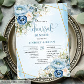 Elegant Boho Dusty Blue Floral Gold Rehearsal Kaart