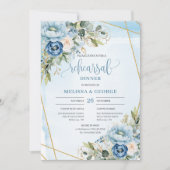 Elegant Boho Dusty Blue Floral Gold Rehearsal Kaart (Voorkant)