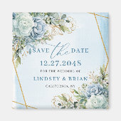Elegant Boho Dusty Blue Floral Gold Save The Date Magneet (Voorkant)
