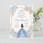 Elegant Boho Dusty Blue Floral Princess Sweet 15th Kaart (Staand voorkant)