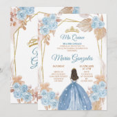 Elegant Boho Dusty Blue Floral Princess Sweet 15th Kaart (Voorkant / Achterkant)