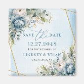 Elegant Boho Dusty Blue Peony Floral Save the Date Magneet (Voorkant)