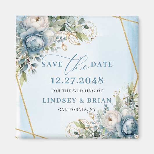 Elegant Boho Dusty Blue Peony Floral Save the Date Magneet (Voorkant)
