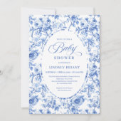 Elegant Boho Dusty Blue Toile de Jouy Baby Shower Kaart (Voorkant)