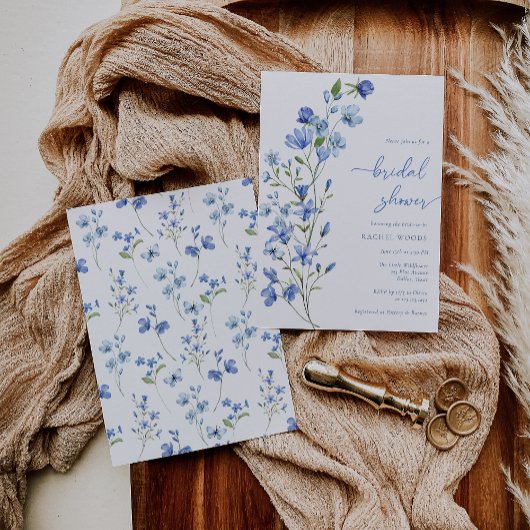 Elegant Boho Dusty Blue Wildflower Vrijgezellenfee Kaart