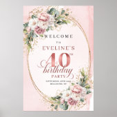 Elegant Boho Dusty Pink Greenery 40th Birthday   Poster (Voorkant)