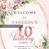 Elegant Boho Dusty Pink Greenery 40th Birthday   Poster