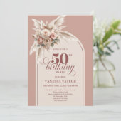 Elegant Boho Dusty Pink Pampas Floral 50 Birthday Kaart (Staand voorkant)