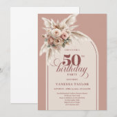 Elegant Boho Dusty Pink Pampas Floral 50 Birthday Kaart (Voorkant / Achterkant)