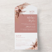 Elegant Boho Dusty Roos Pampas Wedding All In One Uitnodiging (Binnen)