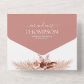 Elegant Boho Dusty Roos Pampas Wedding All In One Uitnodiging (Achterkant)