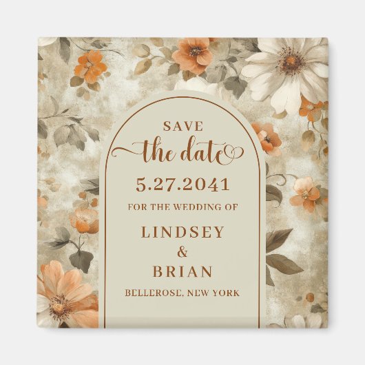 Elegant Boho Earthy Ivory Olive Floral Save Date Magneet (Voorkant)