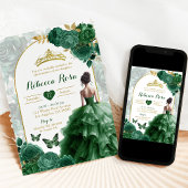 Elegant Boho Emerald Groen Bloemen Quinceañera Kaart