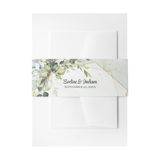 Elegant Boho Eucalyptus groen faux goud lijst Uitnodigingen Wikkel (Voorkant Voorbeeld)