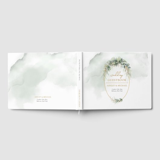 Elegant boho eucalyptus groen goud lijst gastenboek (Volledig)