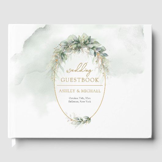Elegant boho eucalyptus groen goud lijst gastenboek (Voorkant)