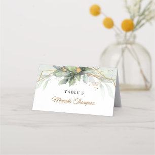 Elegant boho eucalyptus groen goud lijst plaatskaartje