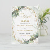 Elegant boho eucalyptus groen goud lijst save the date (Staand voorkant)