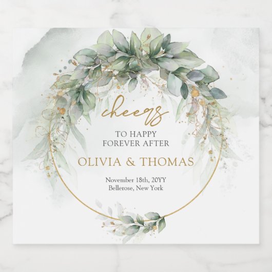 Elegant boho eucalyptus groen goud lijst sparkling wijnetiket (Enkel label)