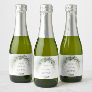 Elegant boho eucalyptus groen goud lijst sparkling wijnetiket