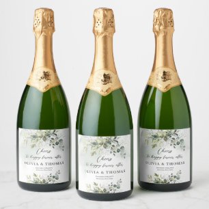 Elegant boho eucalyptus groen goud lijst sparkling wijnetiket