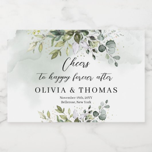 Elegant boho eucalyptus groen goud lijst sparkling wijnetiket (Enkel label)