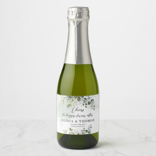 Elegant boho eucalyptus groen goud lijst sparkling wijnetiket (Voorkant)