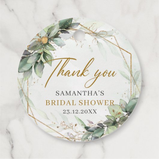 Elegant boho eucalyptus groen vrijgezellenfeest bedankjes labels (Achterkant)