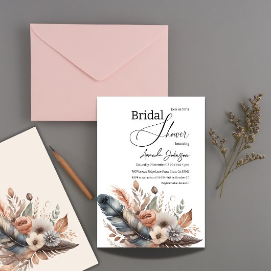 Elegant Boho Feather Floral Vrijgezellenfeest Kaart