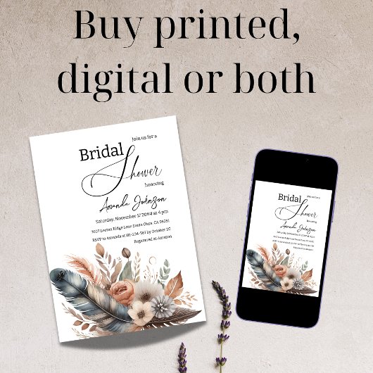 Elegant Boho Feather Floral Vrijgezellenfeest Kaart