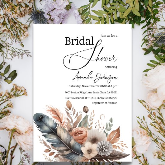 Elegant Boho Feather Floral Vrijgezellenfeest Kaart