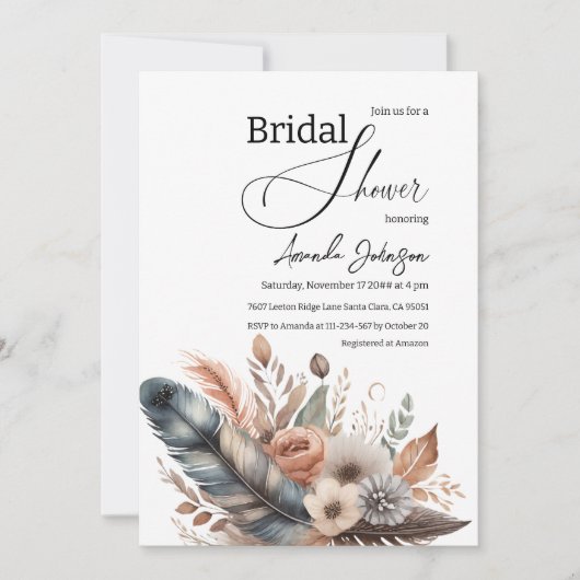 Elegant Boho Feather Floral Vrijgezellenfeest Kaart (Voorkant)