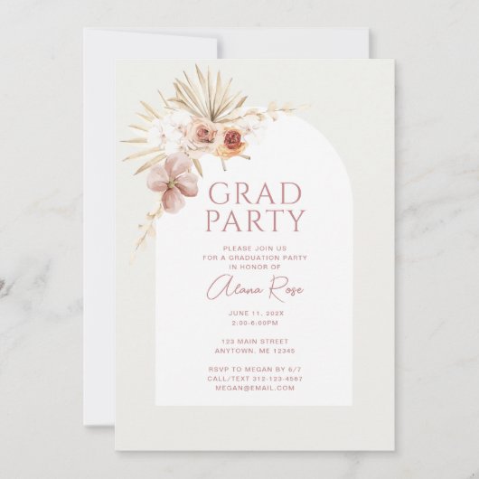 Elegant Boho Floral Afstudeerder Party Invitation Feestdagenkaart (Voorkant)