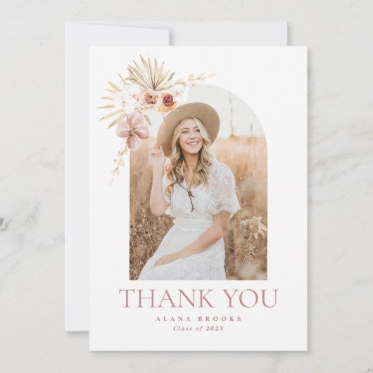 Elegant Boho Floral | Afstuderen bedankpas Bedankkaart (Voorkant)