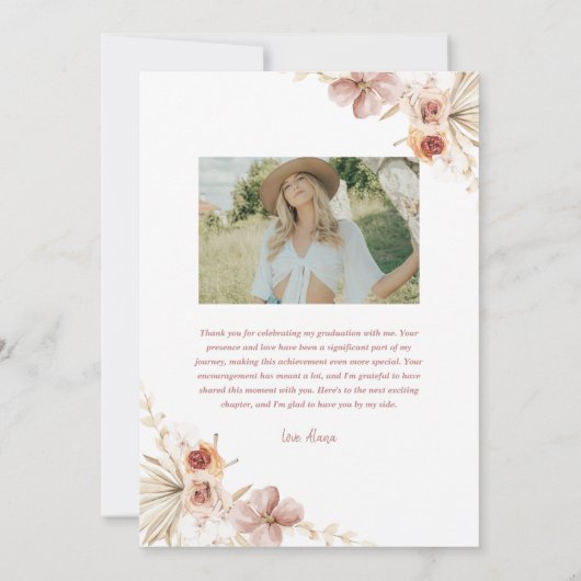 Elegant Boho Floral | Afstuderen bedankpas Bedankkaart (Achterkant)