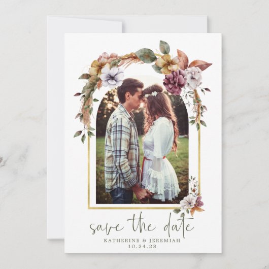 Elegant Boho Floral Arch Photo Save the Date (Voorkant)
