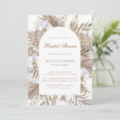 Elegant Boho Floral Arch Pink & Tan Vrijgezellenfe Kaart (Staand voorkant)