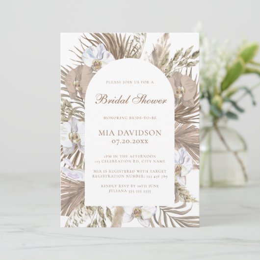 Elegant Boho Floral Arch Pink & Tan Vrijgezellenfe Kaart (Staand voorkant)