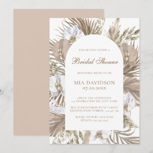 Elegant Boho Floral Arch Pink & Tan Vrijgezellenfe Kaart