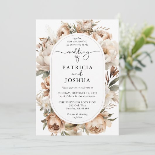 Elegant Boho Floral Arch Wedding Invitation Kaart (Staand voorkant)
