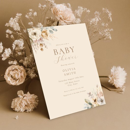 Elegant Boho Floral Baby shower Kaart