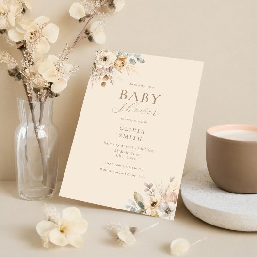 Elegant Boho Floral Baby shower Kaart