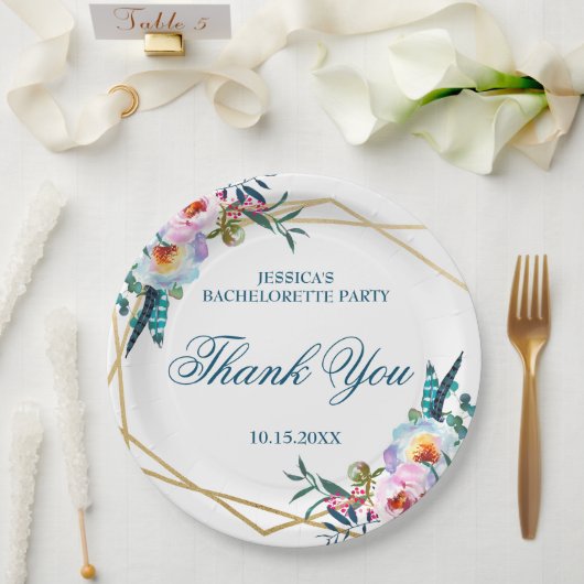 Elegant Boho Floral Bachelorette Party Papieren Bordje (Huwelijk)