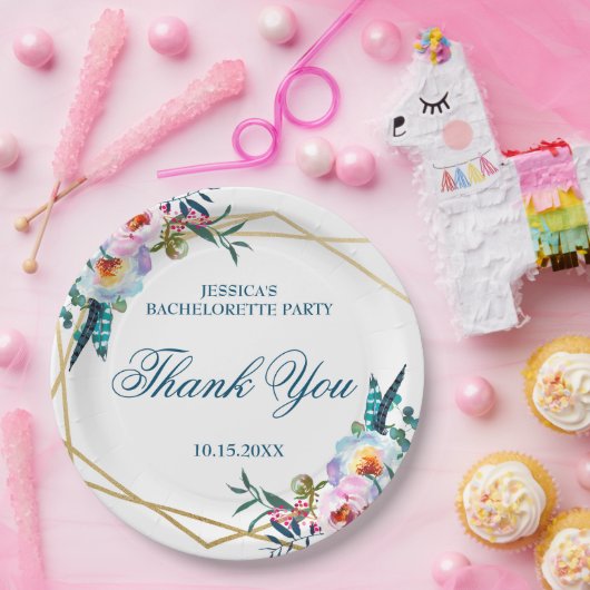 Elegant Boho Floral Bachelorette Party Papieren Bordje (Feest)